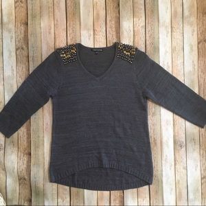 Cable & Gauge Embellished Gray Sweater M